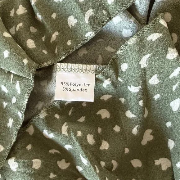 Ready for Spring Light Airy V Neck Wrap Midi Patterned Sage Ruffle Drop Dress - Picture 11 of 13